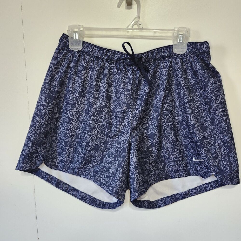 Nike Womens Dri-FIT Running Shorts Size L Navy Slate Blue Paisley Geometric